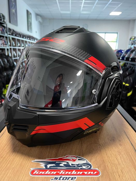 Отваряема мото Каска LS2 Advant FF901 Black/Red ECE 22.06, L,като нова