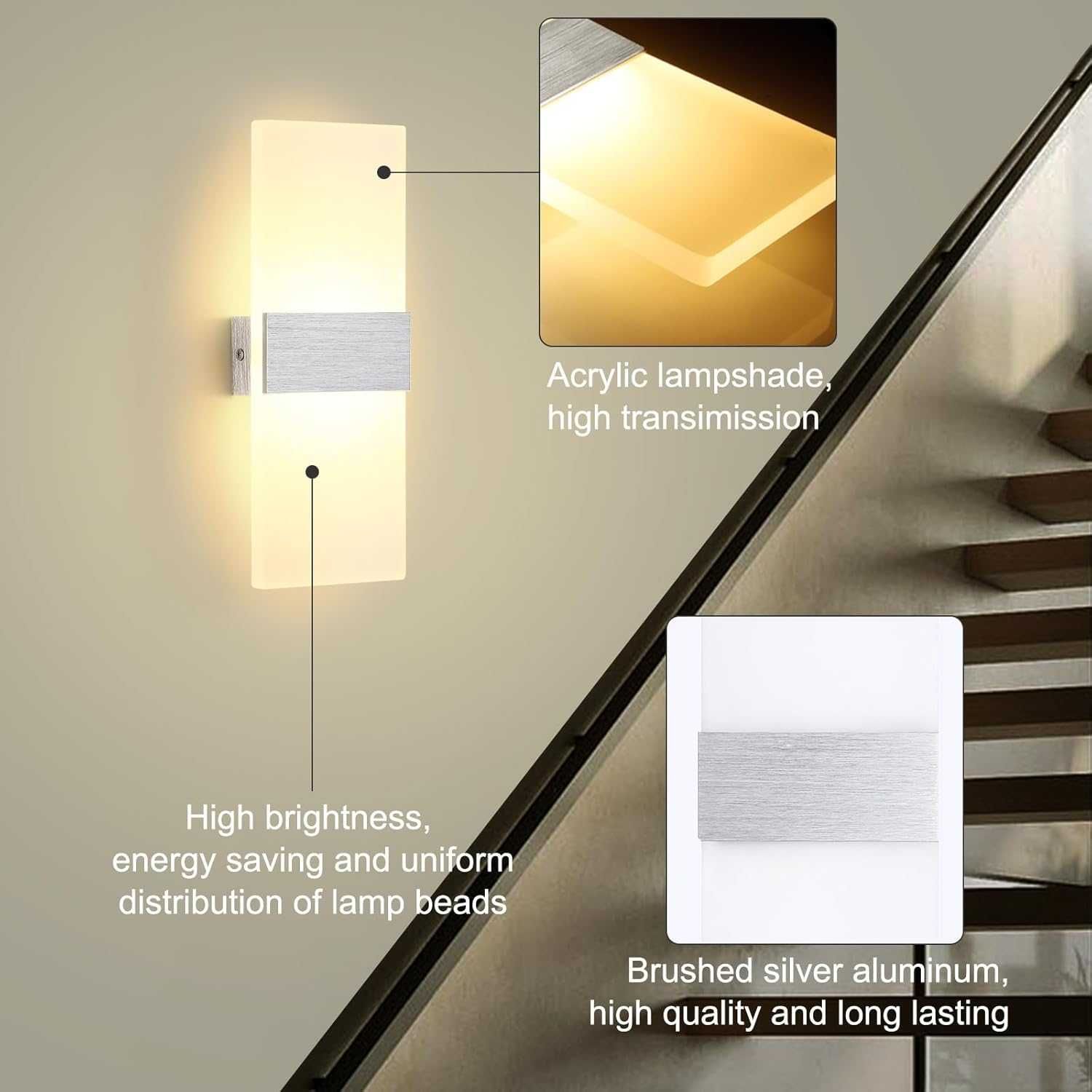 НОВА! LED стенна лампа, 6W, 600LM, топла бяла светлина (3000K)