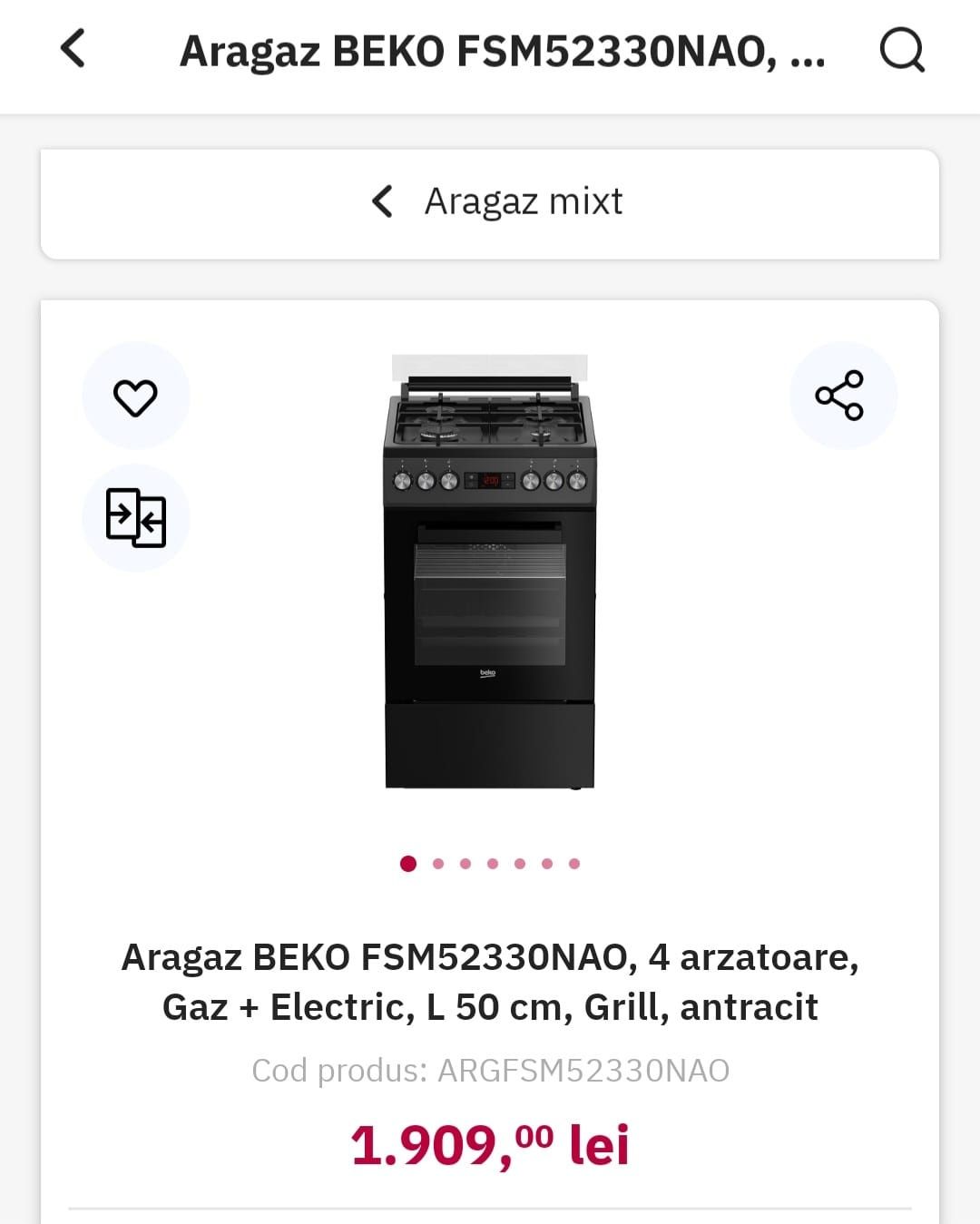Aragaz mixt Beko (cuptor electric-plita pe gaz)