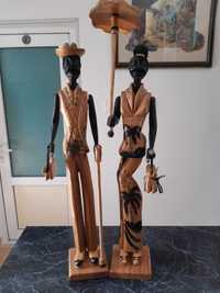 Cuplu statuete din lemn, cu parti detasabile, inaltime 71cm