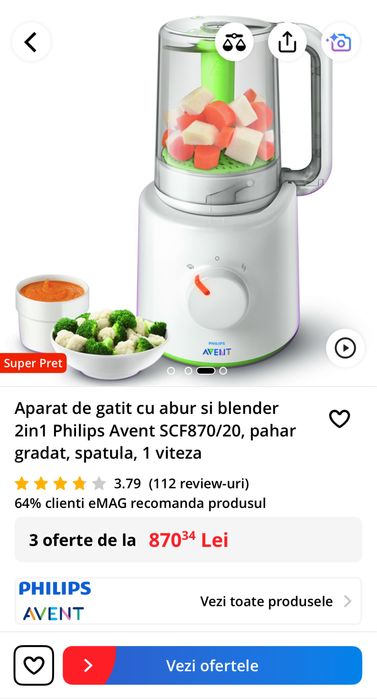 Aparat de gatit cu abur si blender 2in1 philips avent
