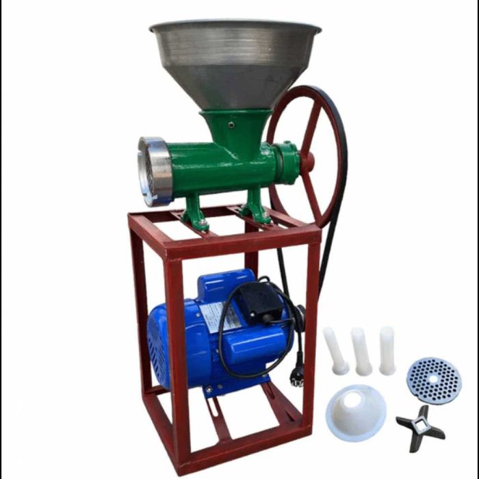 Чугунена месомелачка 32-ри номер с електромотор стойка и метална фуния