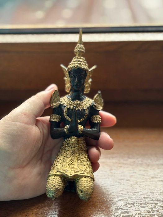 Statuetă Buddha Thai/bronz masiv patinat/bicolor/băiat/17,3cm.