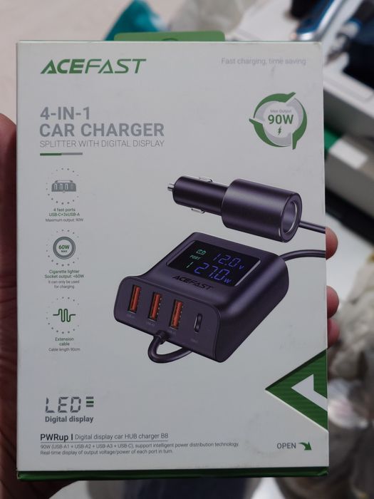 ACEFAST B8 4in1 HUB+PD + QC 3.0 (1 Type-C / 3 USB / 2,4A / 90W), Black