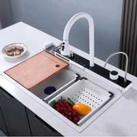 Модерна бяла мултифункционална кухненска мивка с двоен водопад