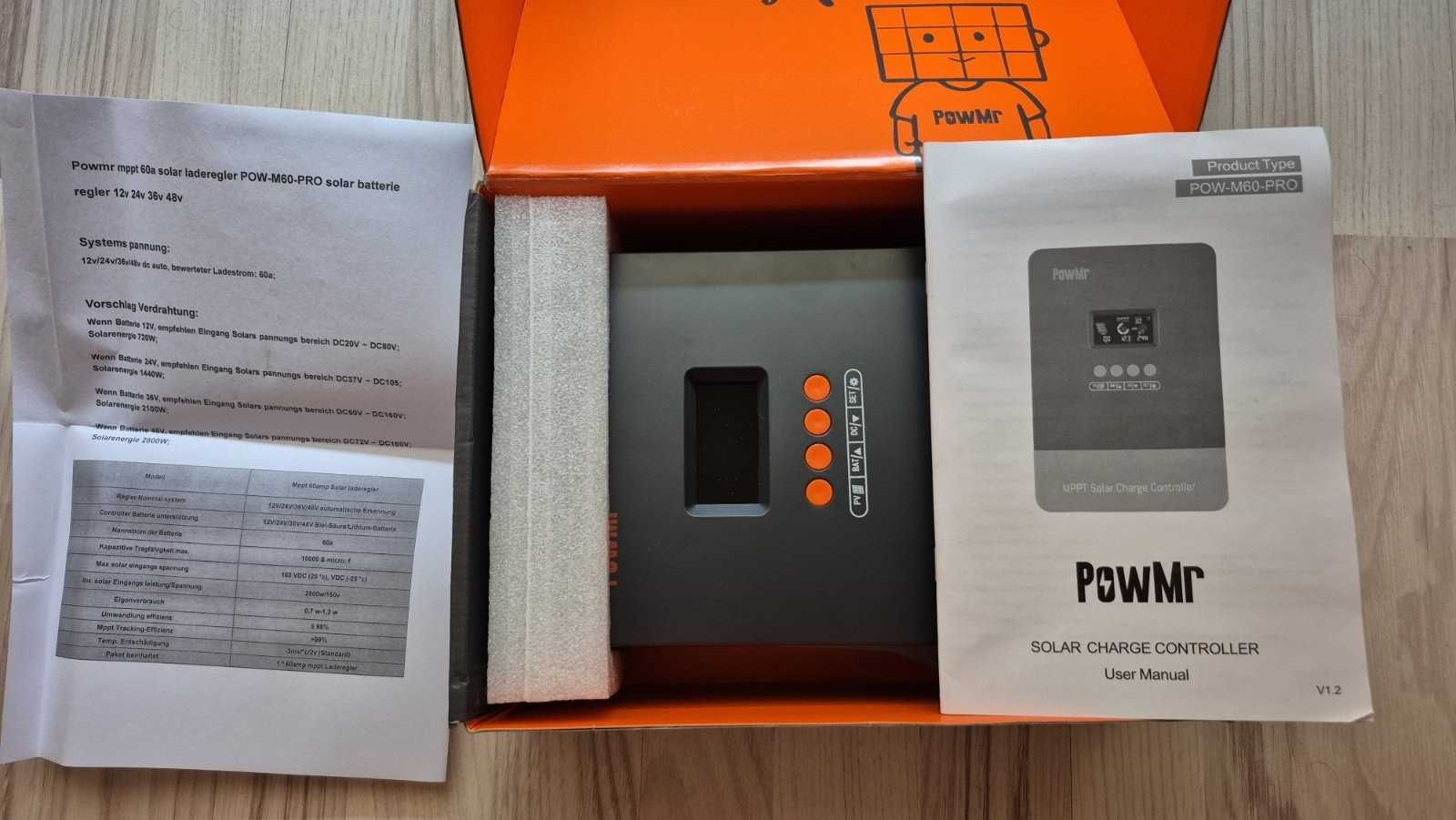 Соларен контролер PowMr, Keeper 60A, MPPT 12/24/36/48v