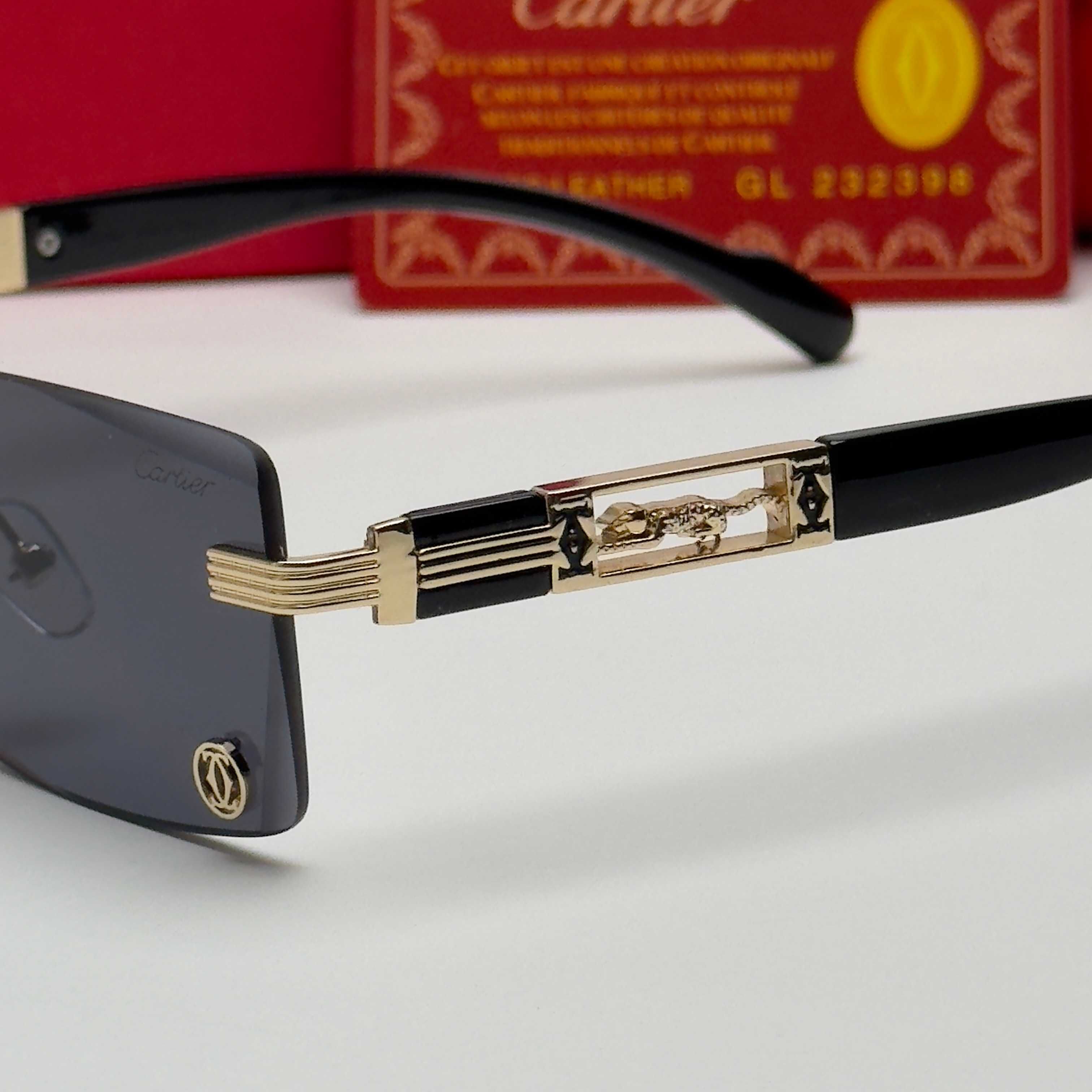 Правоъгълни Слънчеви Очила CARTIER Black Rimless УВ400 CE Gold