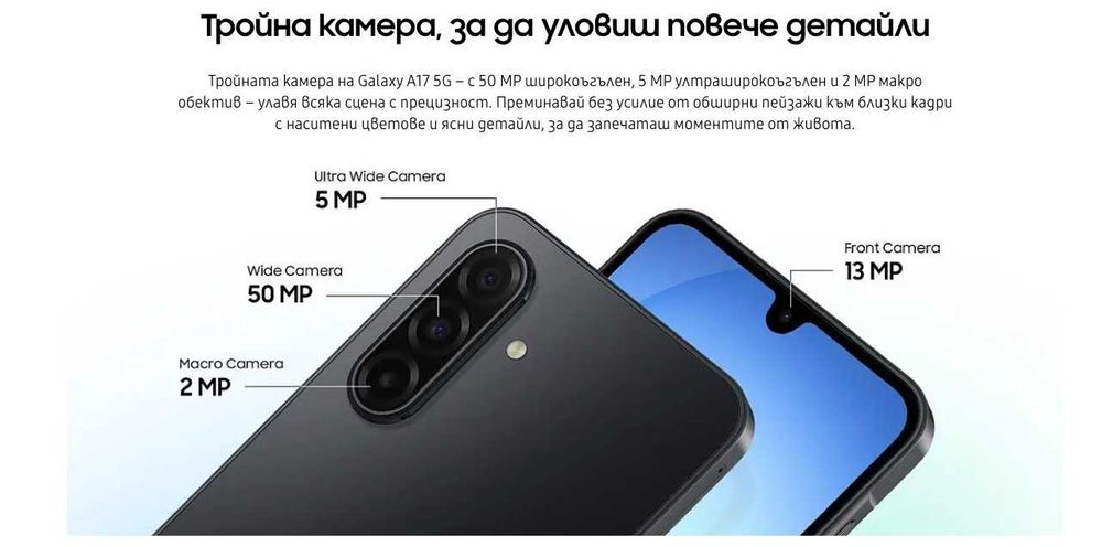 Чисто НОВ! Смартфон Samsung A17 5G 128GB 4RAM  СИН  2г. Гаранция!