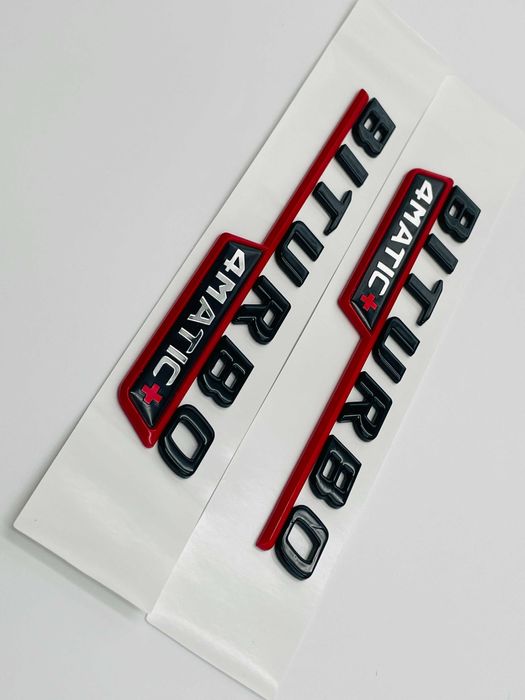 Embleme Compatibile Mercedes biturbo 4matic+ rosu negru