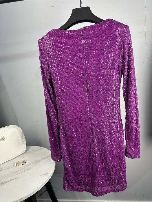 MANGO уникална рокля с пайети циклама