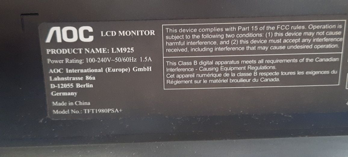 Monitor PC ,AOC Model LM 925