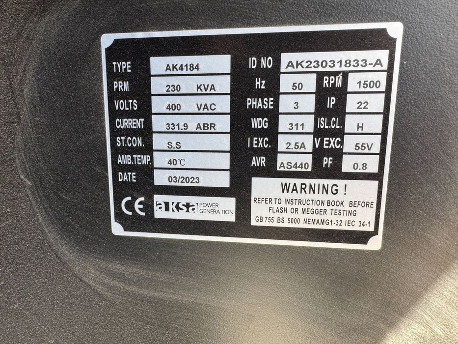 Генератор AKSA 230 kvA 2023 г