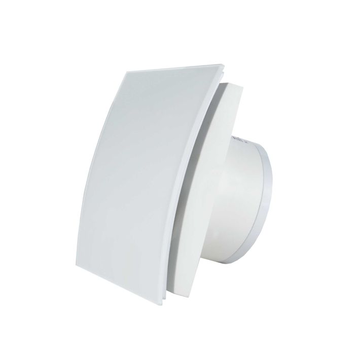 Вентилатор за баня дизайнерско стъкло бял мат клапа турбо дебит 169м3ч