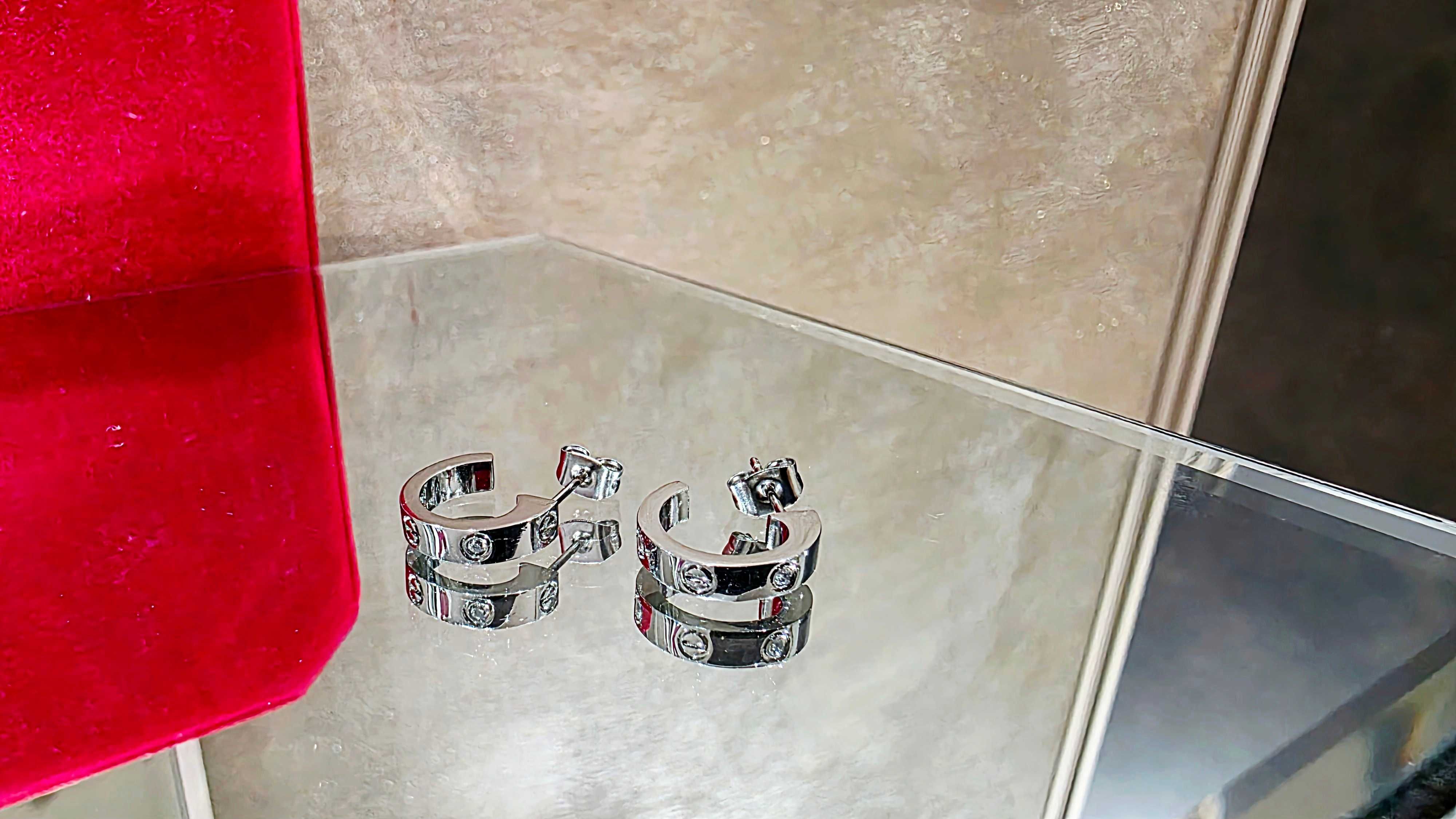 CARTIER Love Silver Hoop 2 Diamonds Small Model Дамски Обеци