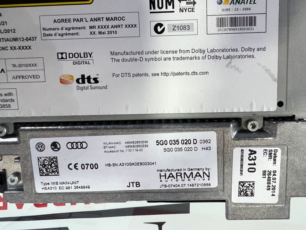 Set Navigatie+Display OEM MIB 2 Vw Golf 7
