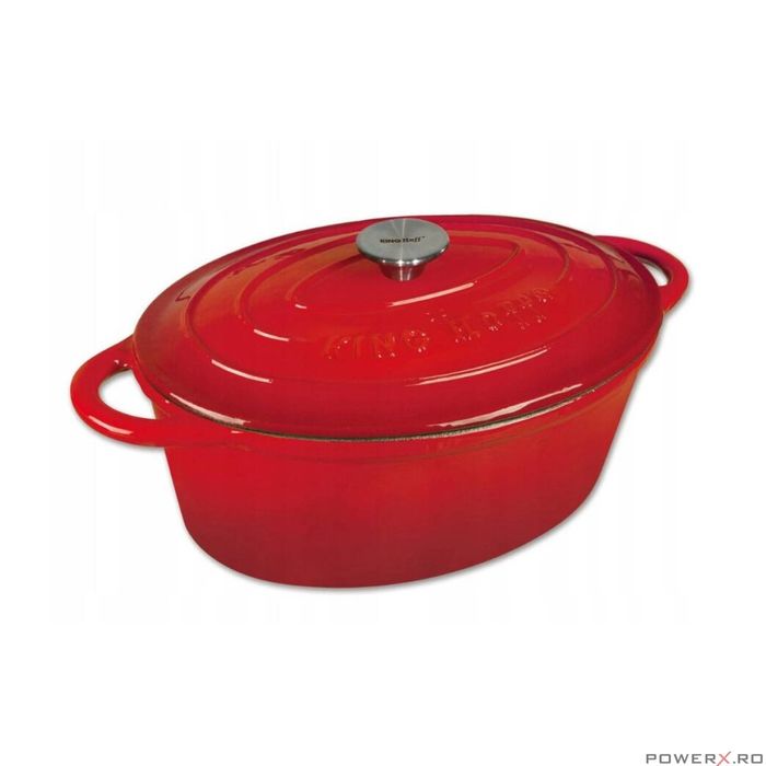 Oala din fonta emailata 6.2 litri, 33cm ovala, cratita cu capac, rosu,