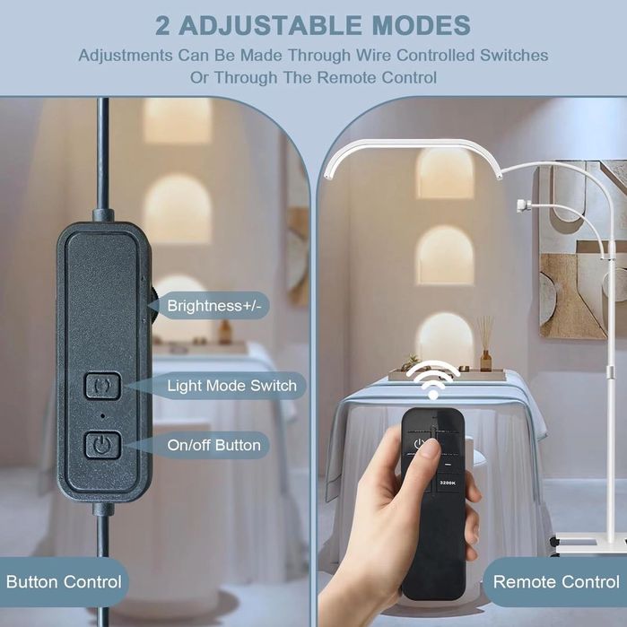 LED подова лампа 45W регулируема светлина с стойка за телефон - Бяла