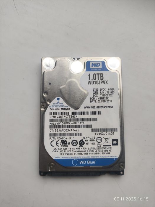 Жёсткий диск WD 1 TB (для ноутбука, приставок)