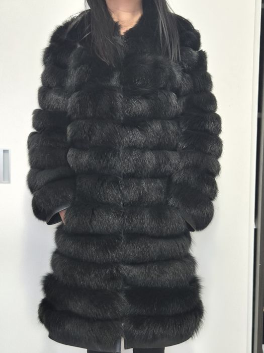 Кожено палто естествен косъм лисица