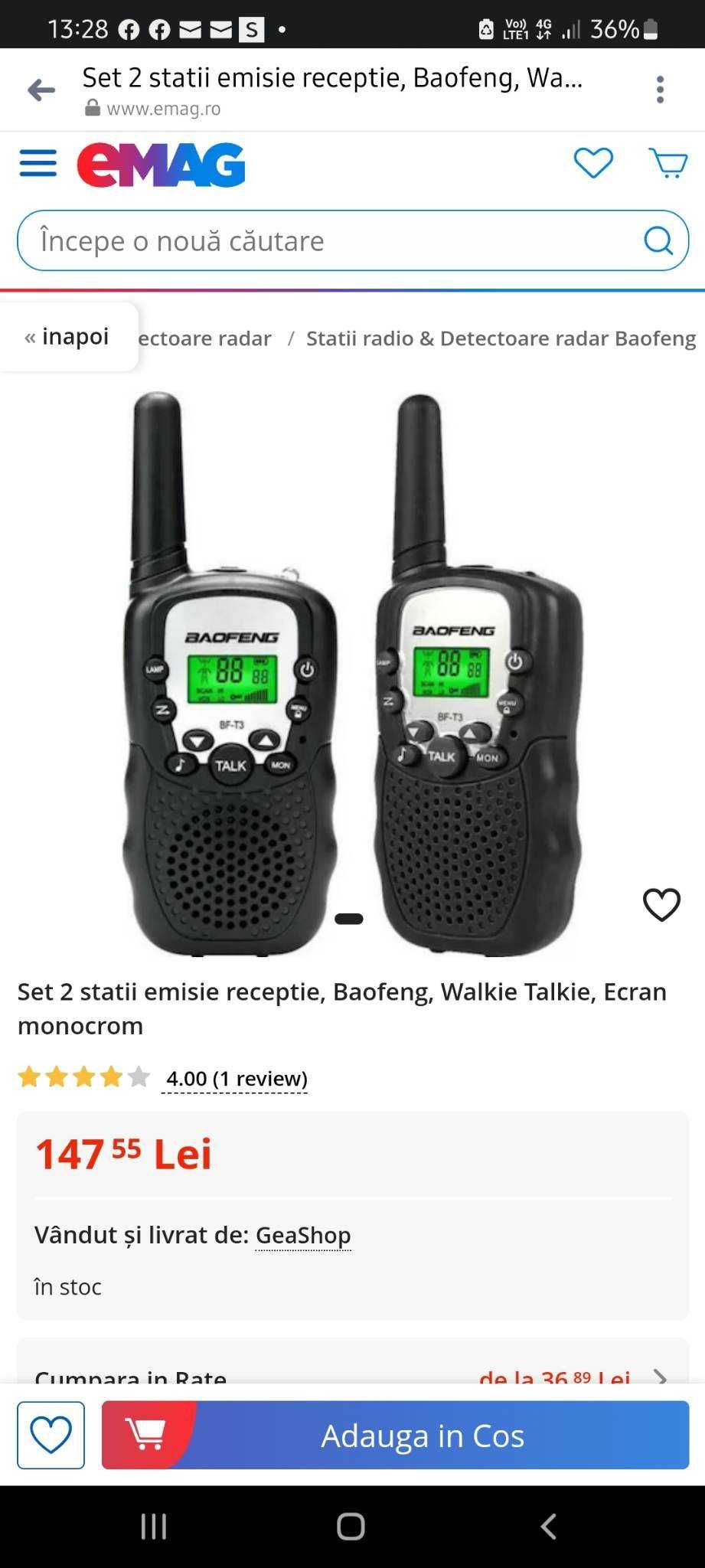 Walkie Talkie
Set 2 statii emisie receptie, 8 canale