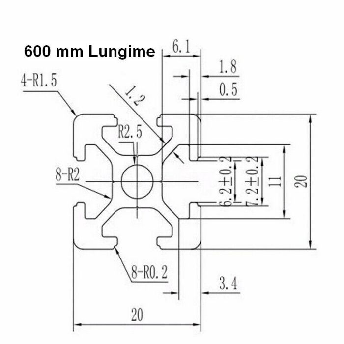 Profil aluminiu T Slot 2020 L=50cm, Noua!