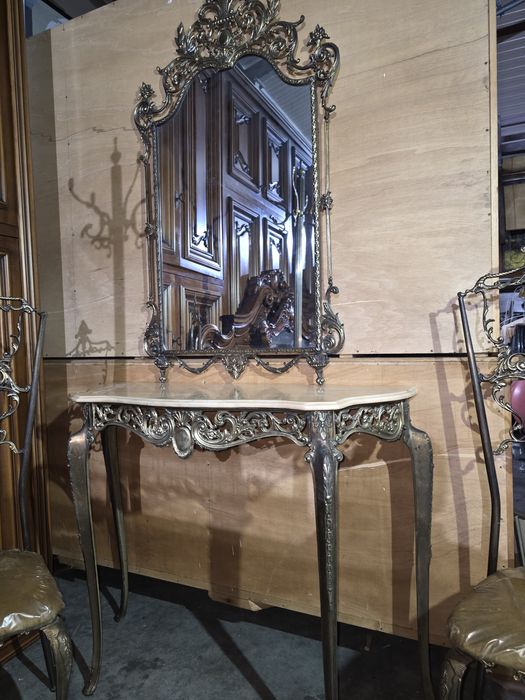 Set măsuță 2 scaune cuier în bronz masiv consola