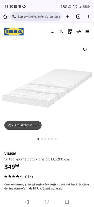 Pat extensibil Ikea Minnen 80x200 cu saltea cu spuma si somiera