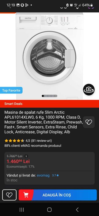 Masina de spalat rufe Slim Arctic