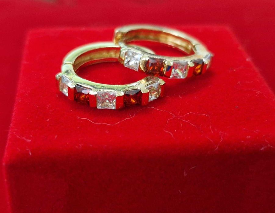 GP92,cercei placati aur 18k, zirconiu alb/rosu, incuietoare sigura