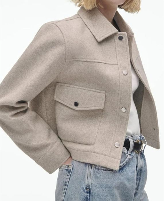 Стилно късо палто/яке от ZARA – бежов вълнен дизайн.