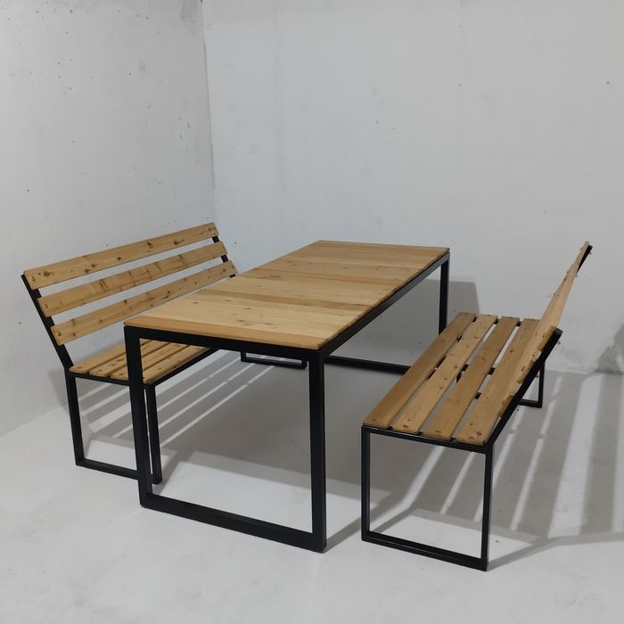 Стол со скамейками лофт, садовые из лиственницы