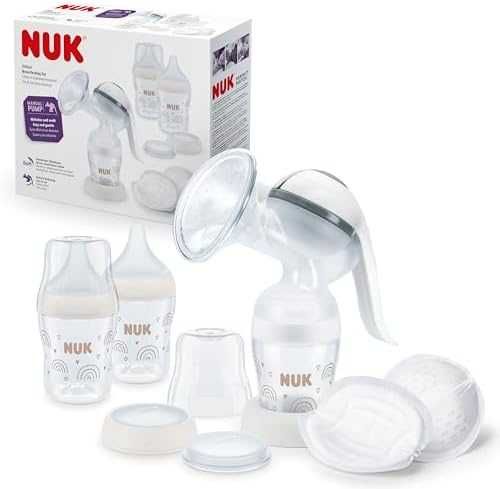 Нова NUK Ръчна Помпа + 2 Шишета + Подплънки за Кърмене Комплект кърма