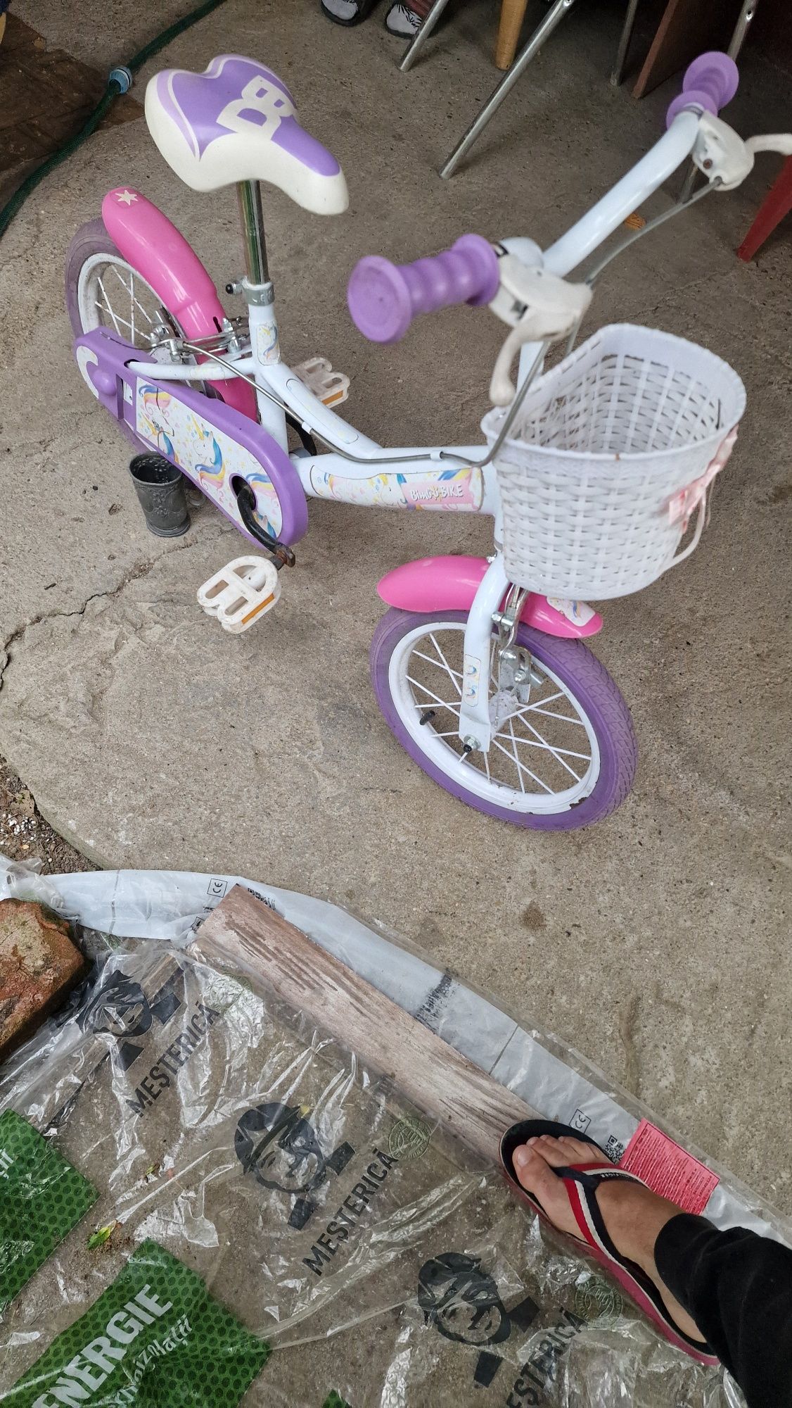 Bicicleta pentru copii Bimbo Bike Unicorn 14 inch, 1 viteza, alb/viole