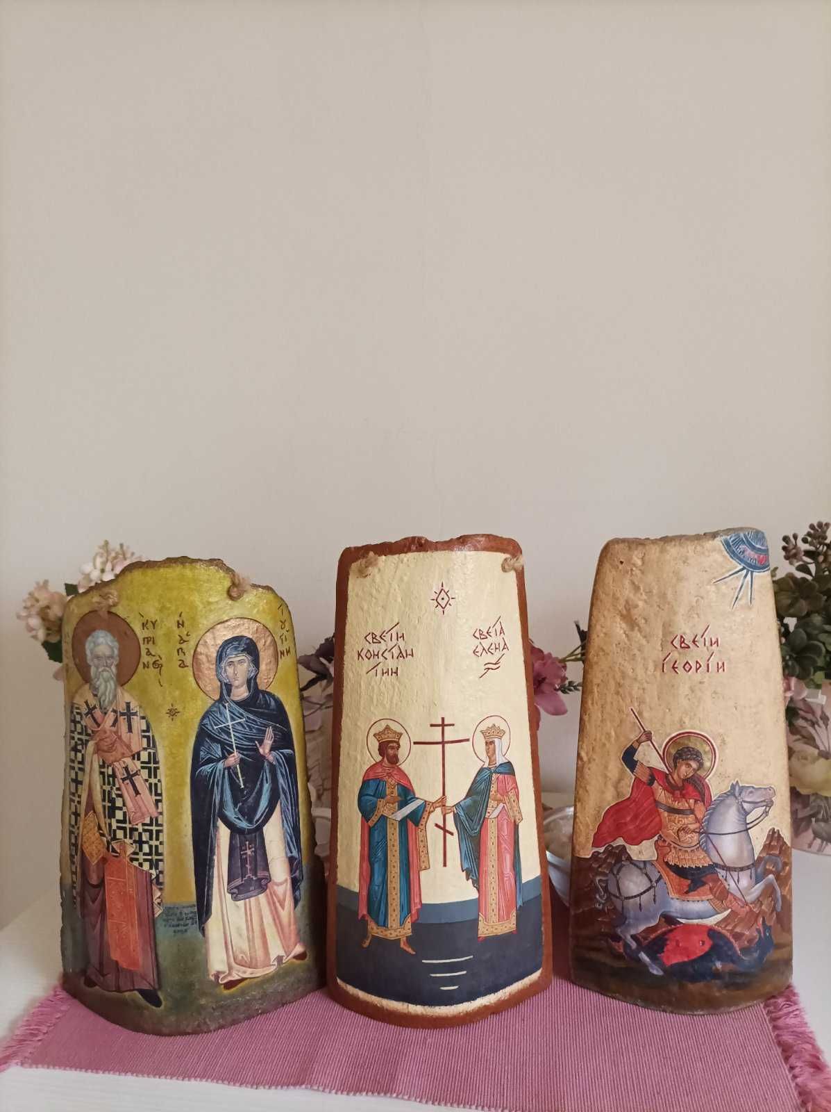 Икони (върху турска керемида) -Арх.Михаил Дева Мария, св. Киприян