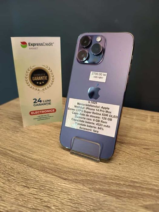 (AG51) Apple iPhone 14 Pro Max 128GB b1025 - Garantie 2 ani!