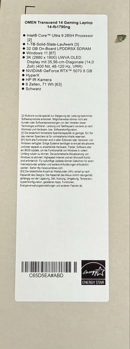 НОВ HP OMEN 14/3K UWVA OLED/Ultra 9 285H/RTX 5070/32GB 7500Mhz/1TB