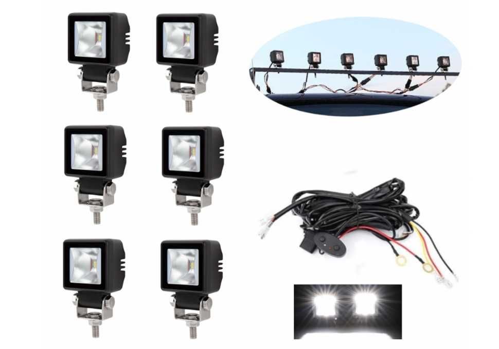 LED халоген лампи с окабеляване 12-24V,Flood и DRL бяла светлина,6броя