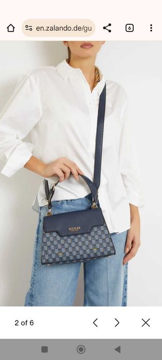 Чанта дамска GUESS Hallie Top Handle Flap Blue Logo.