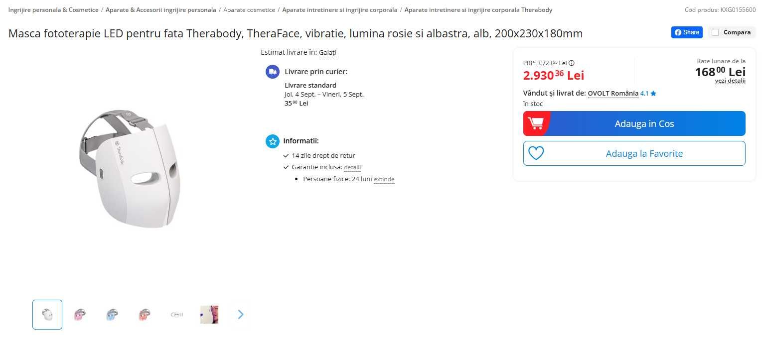 Mască de fata Shark CryoGlow LED anti-îmbătrânire si reparare
