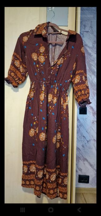 Rochie vintage casual - maroniu cu imprimeu floral