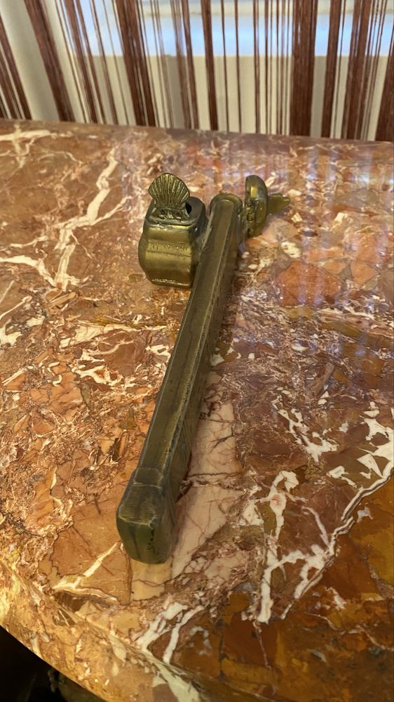 Calimara caligrafie cu suport pt pene bronz antica vintage