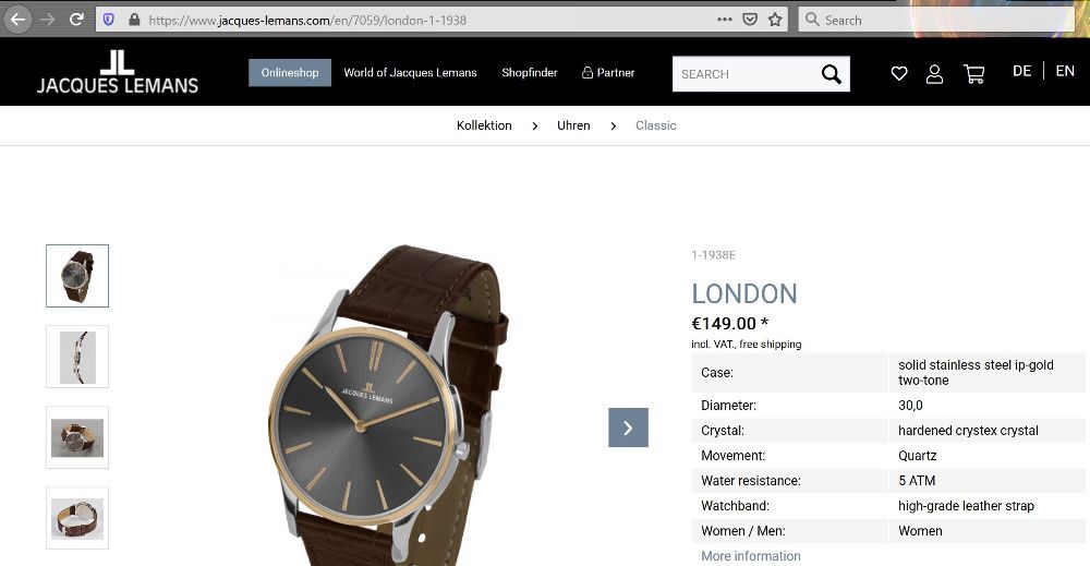 Луксозен дамски часовник Jacques Lemans London-1-1938 (купен от UK).