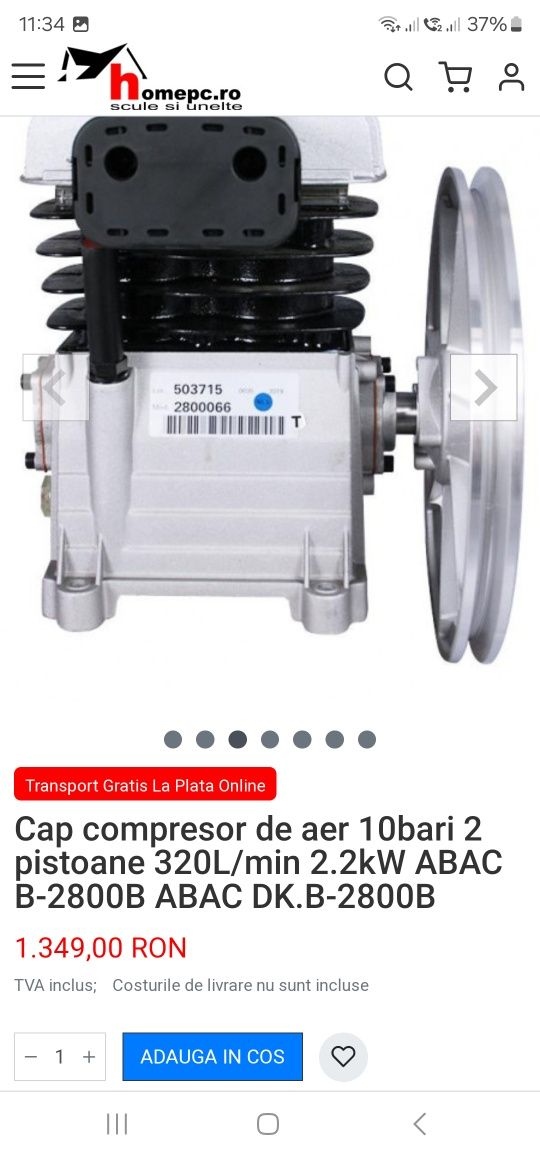 Cap COMPRESOR Abac B2800 , B3800, B6000, Fiac AB 598  și Fiac  AB 415