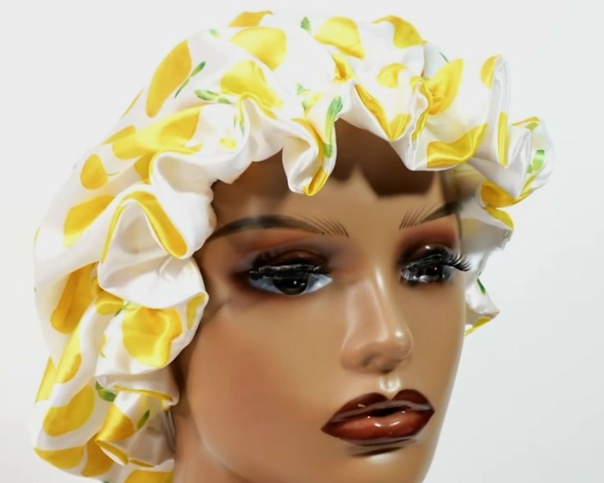 Нова двулицева шапка за сън боне за сън от сатен с лимони двулицева