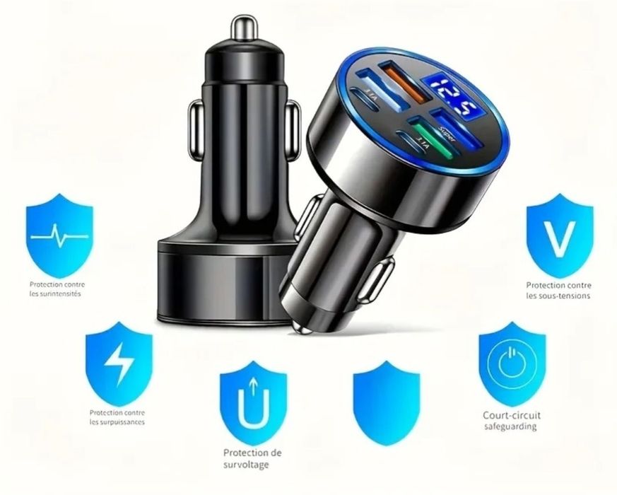 Încărcare rapidă Tip C și USB Încărcător auto 12/24V