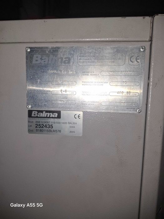 Compresor cu surub Balma de 5,5 kw,an 2005,butelie 500 litri,uscator