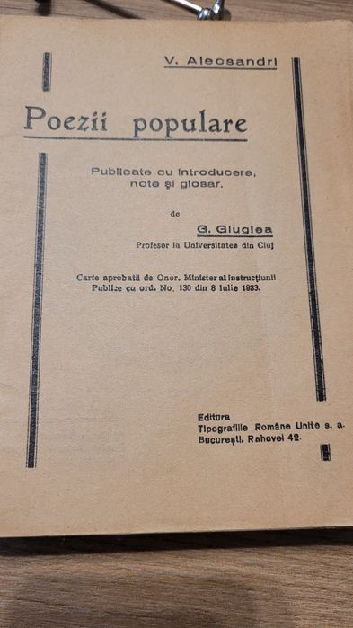 Poezii populare , Vasile Alecsandri carte veche