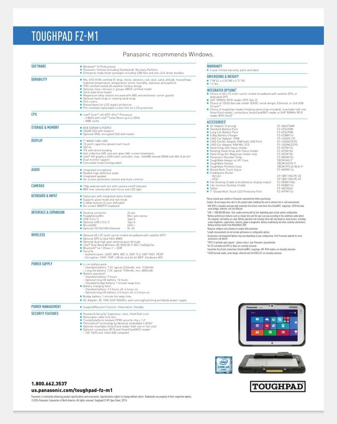 Tableta panasonic FZ-M1 windows toughpad I5 8Gb Ssd 256 diagnoza