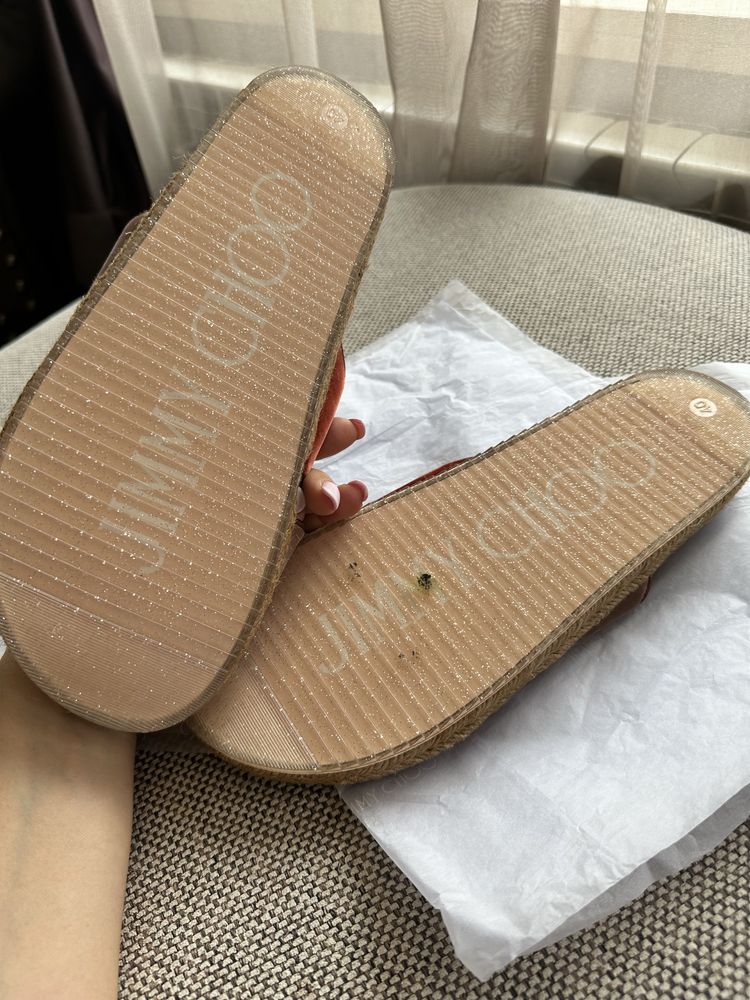 Jimmy Choo оригинални сандали, дамски чехли тип еспадрил кадифе