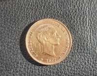 Златна монета  25 песети Алфонсо ХII (1877)